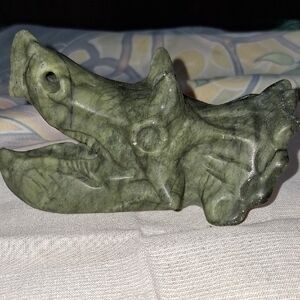 Green Jade Triceratop Head Sculpture